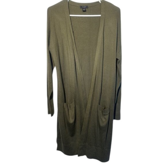 Halogen Open Front Pocket Cardigan Large‎ Green Long Line Cashmere Blend - Picture 1 of 4